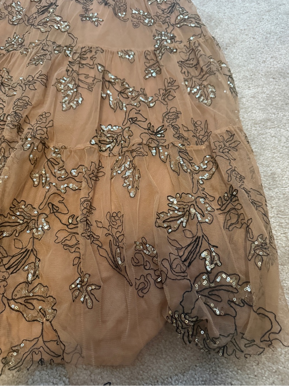 Anthropologie Sequin embroidered mesh Embellished Strap Maxi Dress Brown Medium - Picture 11 of 11